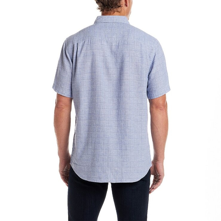 Weatherproof Vintage 男短袖亞麻混紡襯衫 淺藍