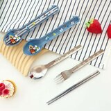 HOUSUXI 舒希 DINOTAENG 呆萌町 304不鏽鋼雙層隔熱碗 + 316不鏽鋼餐具 X 7件組 冬季