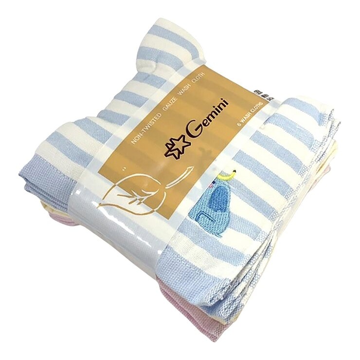 Gemini 純棉無捻紗布方巾 6入 34公分 X 34公分