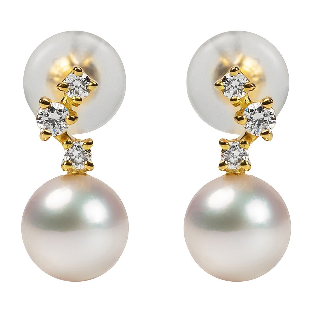 Tokyo Pearl 18K黃K金 5.0公釐 - 5.5公釐 Akoya 珍珠鑽石耳環