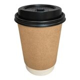 牛皮雙層紙杯 355毫升 X 1000入 + 熱杯蓋 (黑) 355毫升 X 1000入