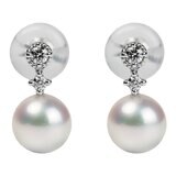 Tokyo Pearl 18K白K金 5.0公釐 - 5.5公釐 Akoya 珍珠鑽石耳環