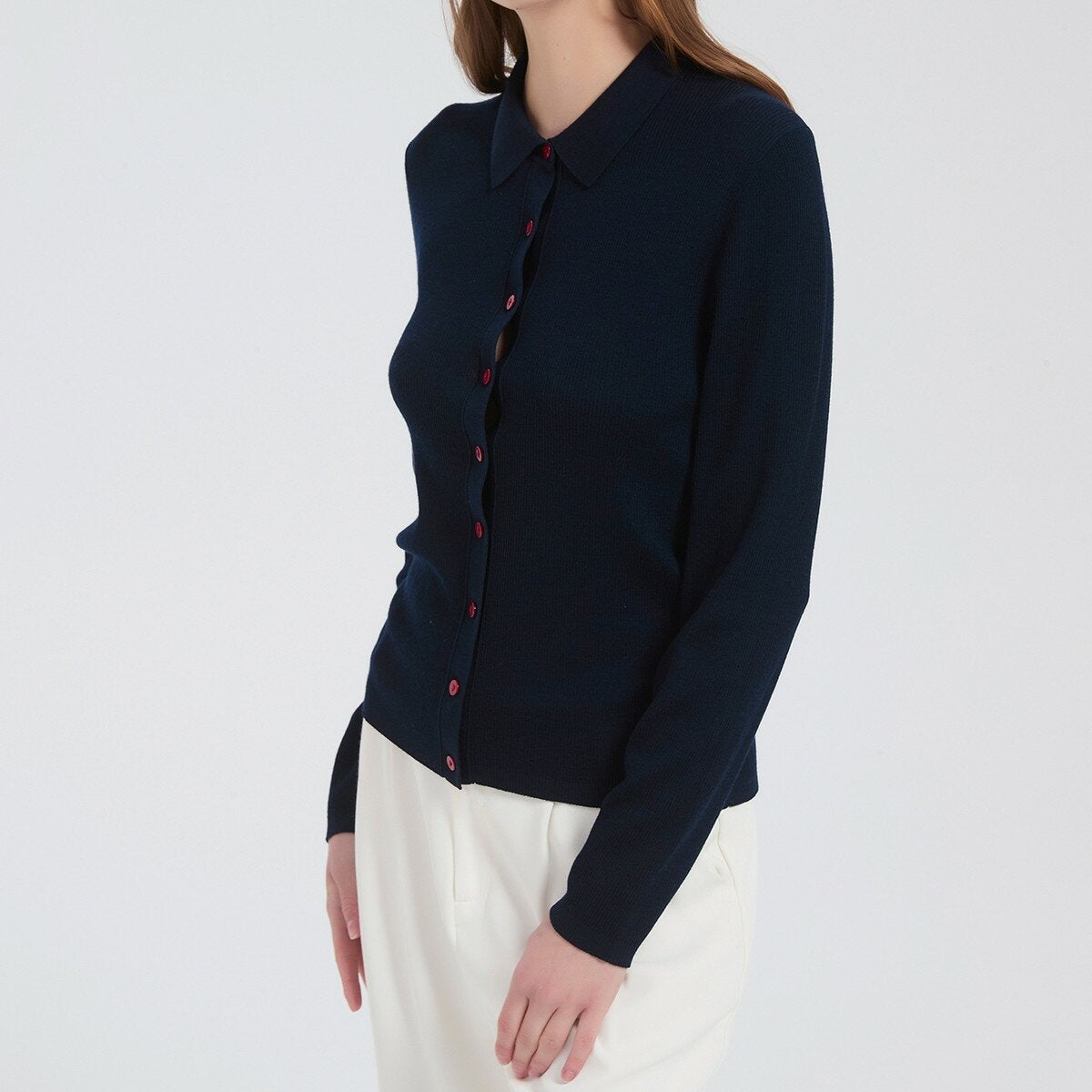 Brush Finch 女長袖羊絨Polo衫 藍 Brush Finch 女長袖羊絨Polo衫 藍