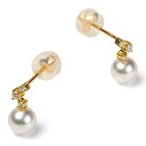 Tokyo Pearl 18K黃K金 5.0公釐 - 5.5公釐 Akoya 珍珠鑽石耳環