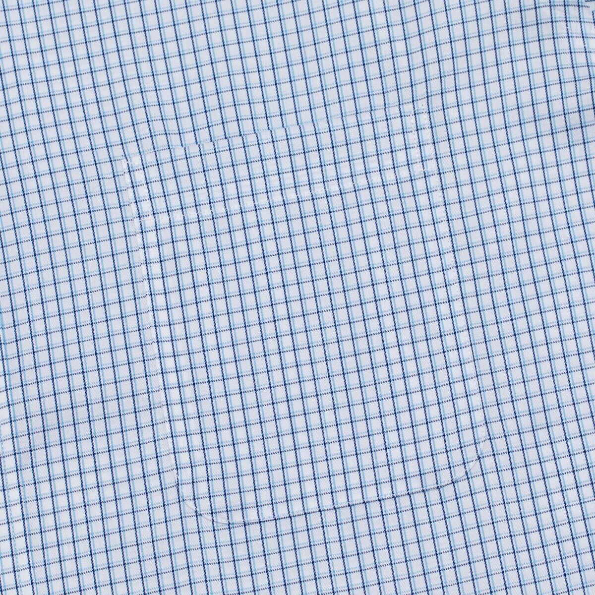 Kirkland Signature 科克蘭 男短袖鈕扣領免燙彈性襯衫 藍白格紋 M