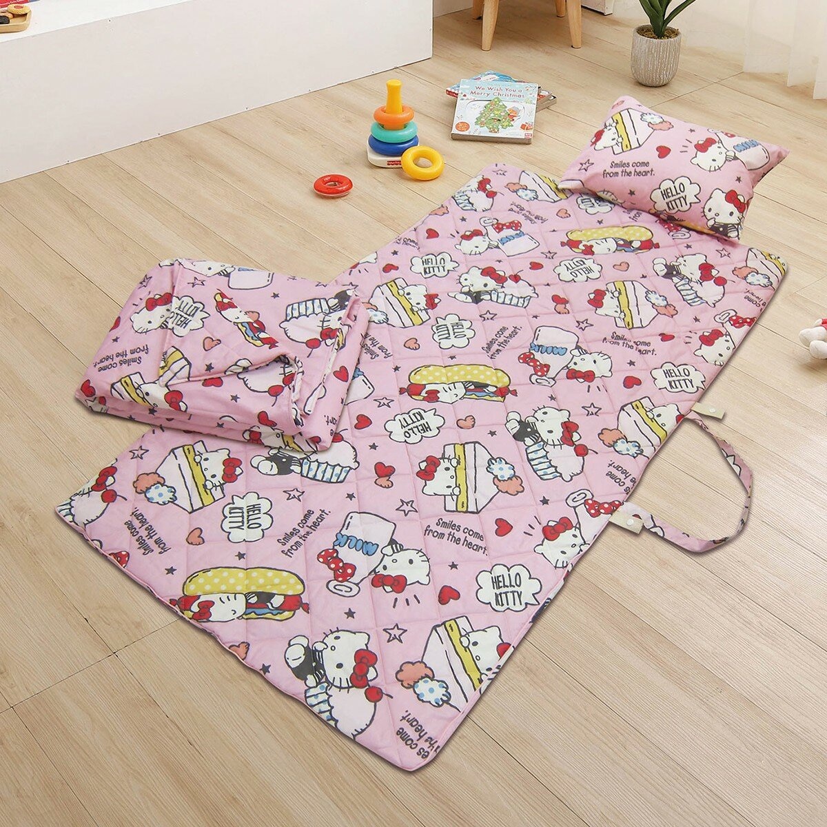 收納型卡通兒童睡袋 3件組 Hello Kitty 天天早餐日