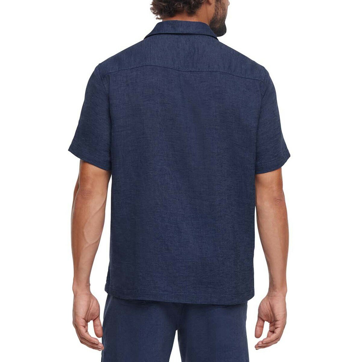 GAP 男麻棉短袖襯衫 深藍