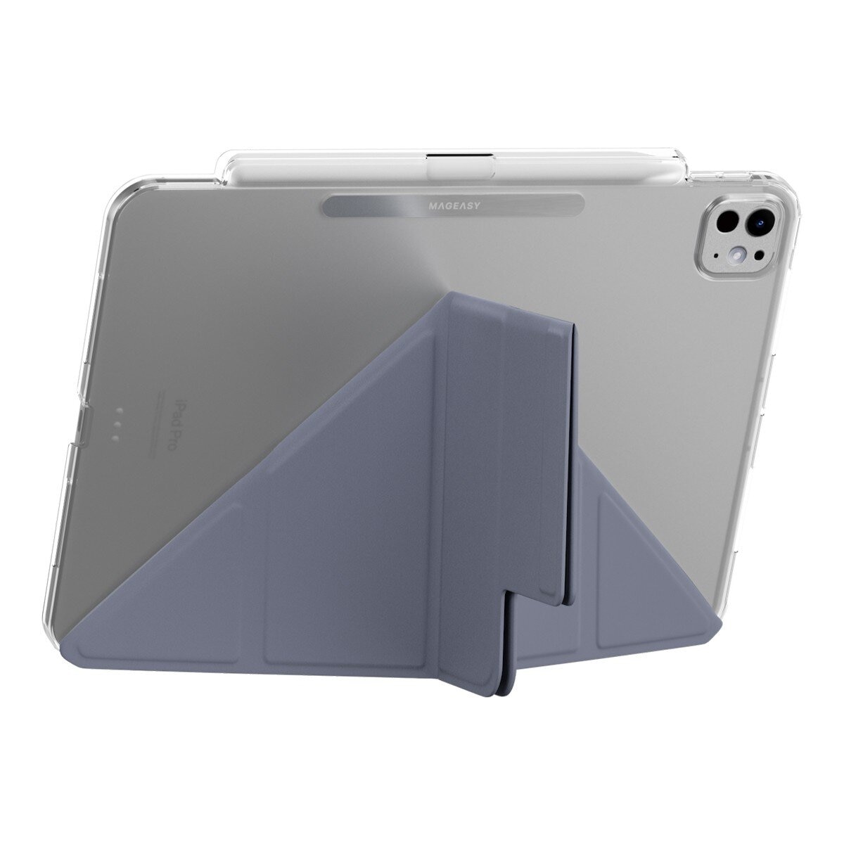 MAGEASY Facet 全方位支架透明背蓋保護套 (筆槽款) 適用於 2024 iPad Pro 11吋 阿拉斯加藍