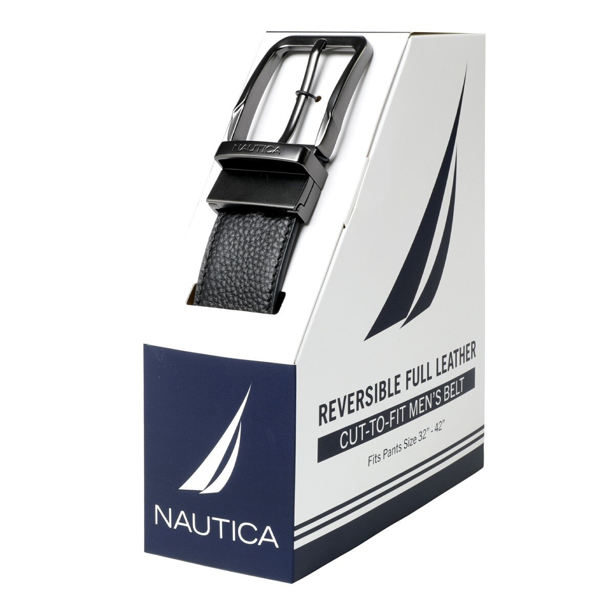 Nautica 男真皮可翻轉皮帶 黑色