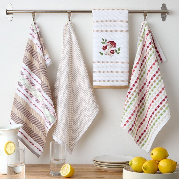 Town & Country 純棉刺繡多用布 4入 43公分 X 71公分 蘑菇