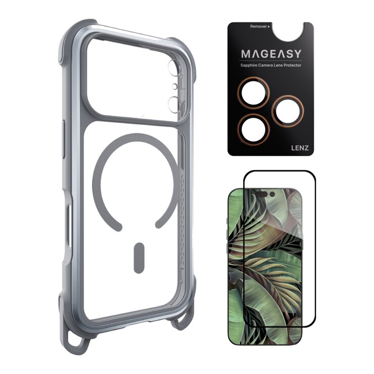 MAGEASY Odyssey Strap M 超軍規防摔掛繩手機殼 iPhone 17 Pro(迷霧/高冷灰) + 鏡頭保護貼Lenz(珊瑚) + Vetro 9H 鋼化玻璃保護膜 MAGEASY Odyssey Strap M 超軍規防摔掛繩手機殼 iPhone 17 Pro(迷霧/高冷灰) + 鏡頭保護貼Lenz(珊瑚) + Vetro 9H 鋼化玻璃保護膜