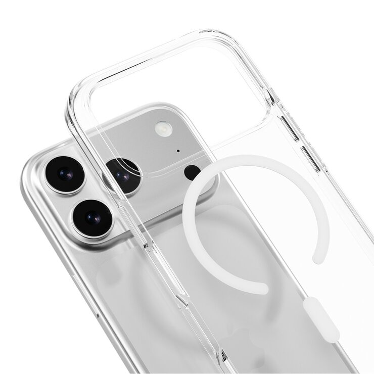 MAGEASY Bright M 不發黃軍規磁吸透明殼 iPhone 17 Pro(白磁圈) + 鏡頭保護貼Lenz(珊瑚) + Vetro 9H 鋼化玻璃保護膜