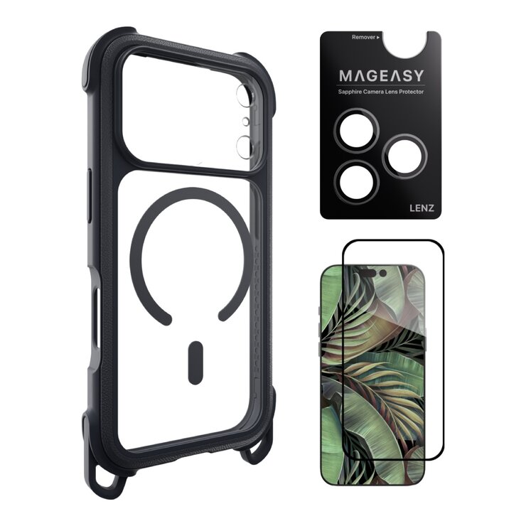 MAGEASY Odyssey Strap M 超軍規防摔掛繩手機殼 iPhone 17 Pro(皮革午夜/沉穩黑) + 鏡頭保護貼Lenz(迷霧) + Vetro 9H 鋼化玻璃保護膜 MAGEASY Odyssey Strap M 超軍規防摔掛繩手機殼 iPhone 17 Pro(皮革午夜/沉穩黑) + 鏡頭保護貼Lenz(迷霧) + Vetro 9H 鋼化玻璃保護膜