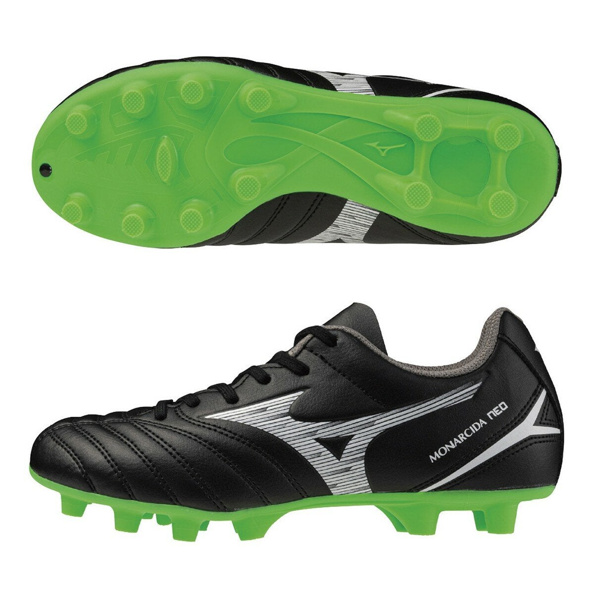 Mizuno 兒童足球鞋 MONARCIDA NEO lll SELECT Jr P1GB252502 黑+綠底 19公分