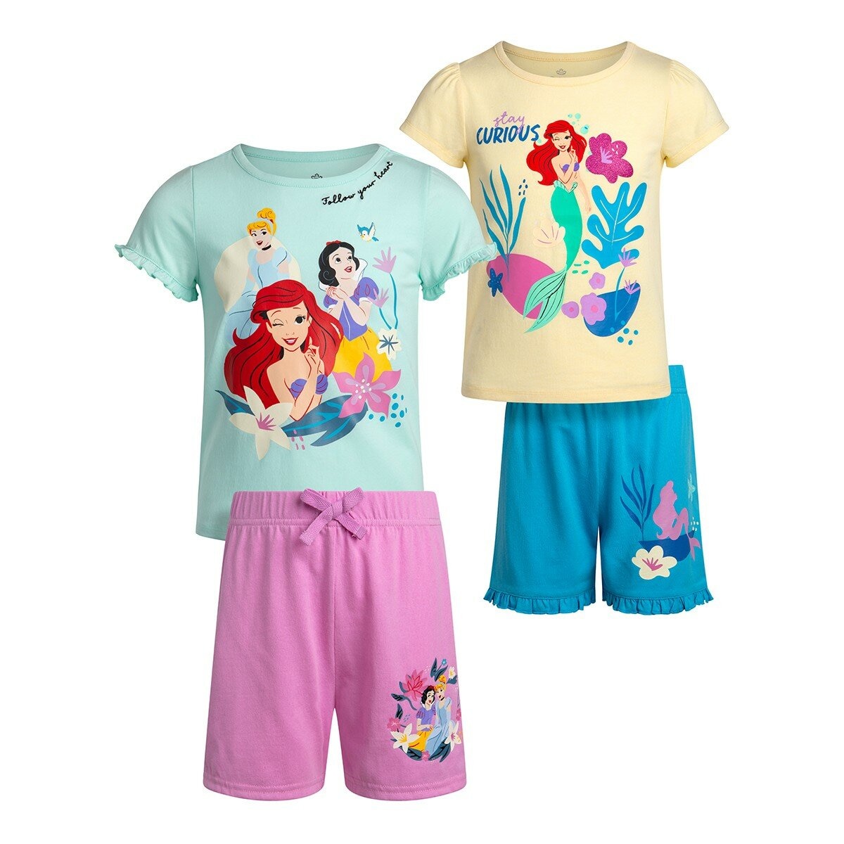 Set Celana Pendek Lengan Pendek Anak Karakter Little Mermaid 6T