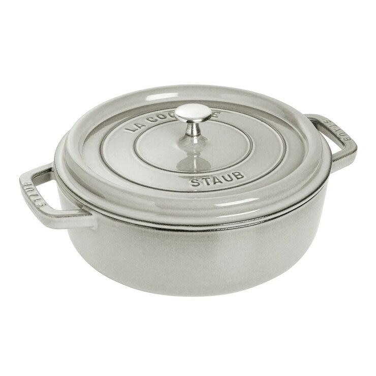 Staub 雙耳圓形鑄鐵淺燉鍋 含鋼頭鍋蓋 26公分 松露白 Staub 雙耳圓形鑄鐵淺燉鍋 含鋼頭鍋蓋 26公分 松露白