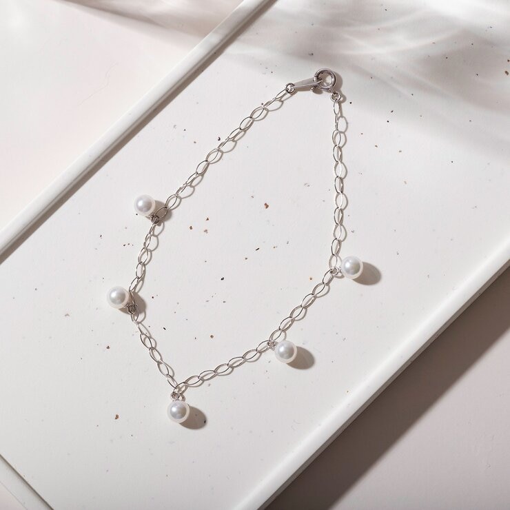 Tokyo Pearl 18K白K金 4.5公釐 - 5.5公釐 Akoya 珍珠手環