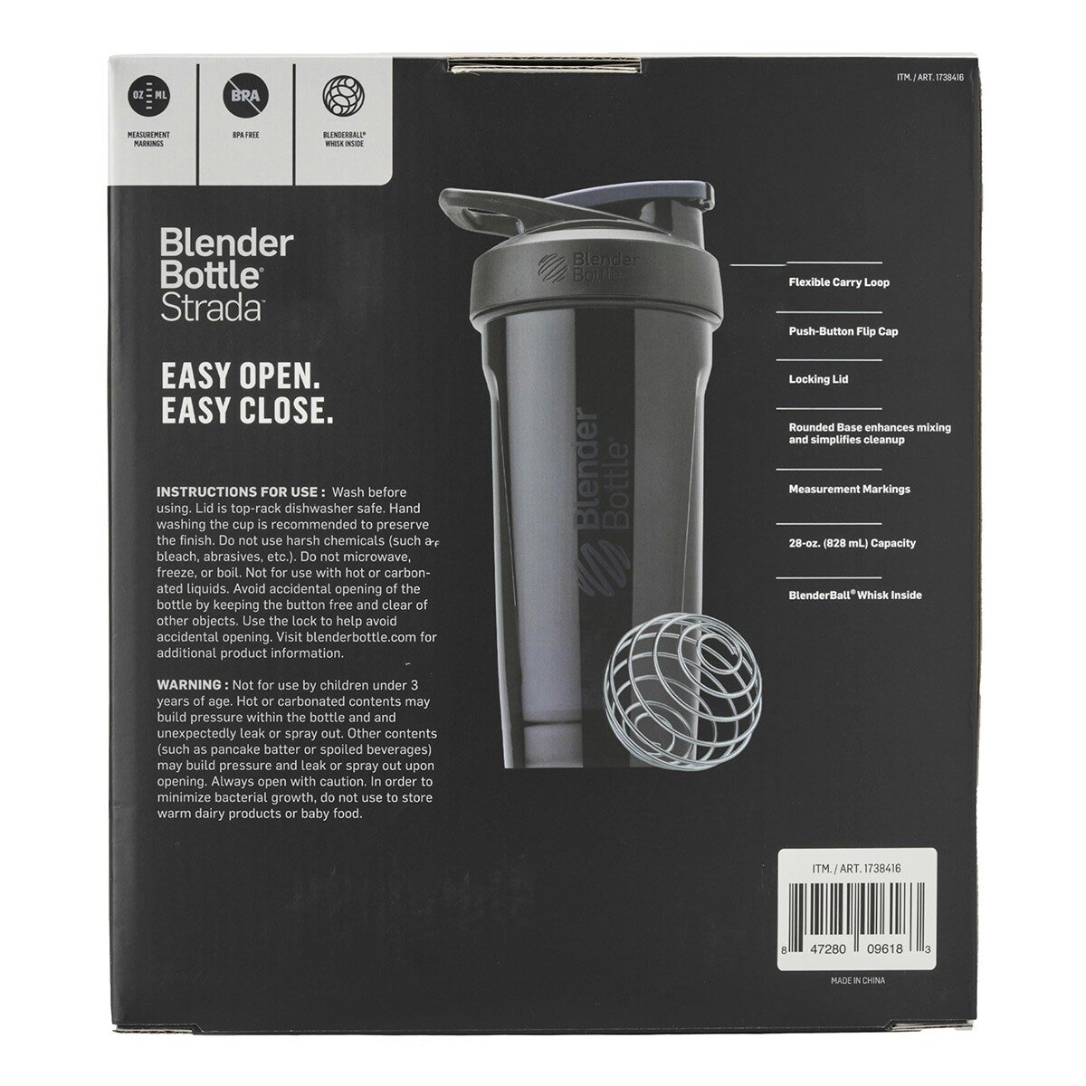 Blender Bottle 塑膠隨行搖搖杯 828毫升 X 2件組 黑+白