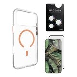 MAGEASY Bright M 不發黃軍規磁吸透明殼 iPhone 17 Pro(珊瑚磁圈) + 鏡頭保護貼Lenz(炫彩) + Vetro 9H 鋼化玻璃保護膜
