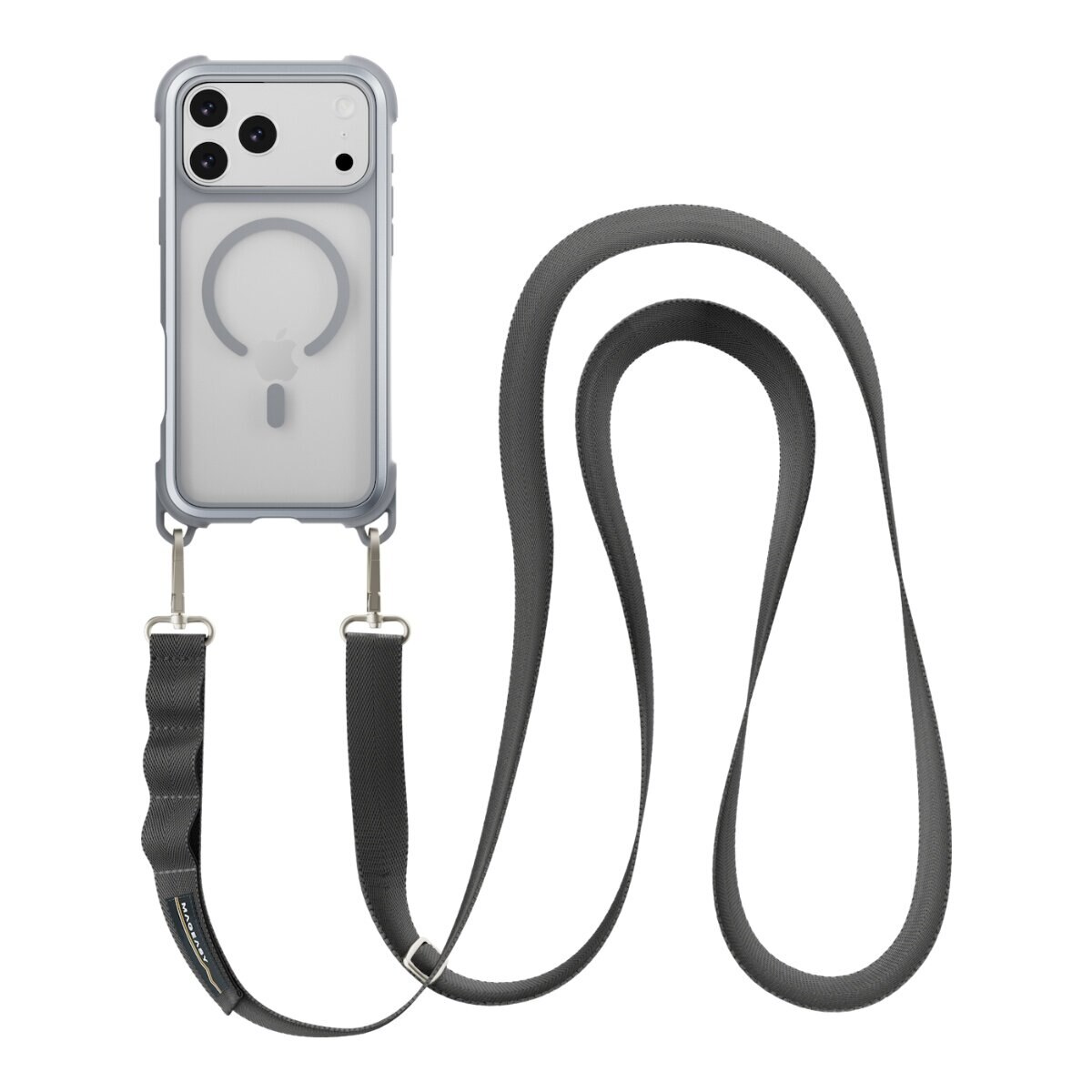 MAGEASY Odyssey Strap M 超軍規防摔掛繩手機殼 iPhone 17 Pro Max(迷霧/高冷灰) + 鏡頭保護貼Lenz(炫彩) + Vetro 9H 鋼化玻璃保護膜