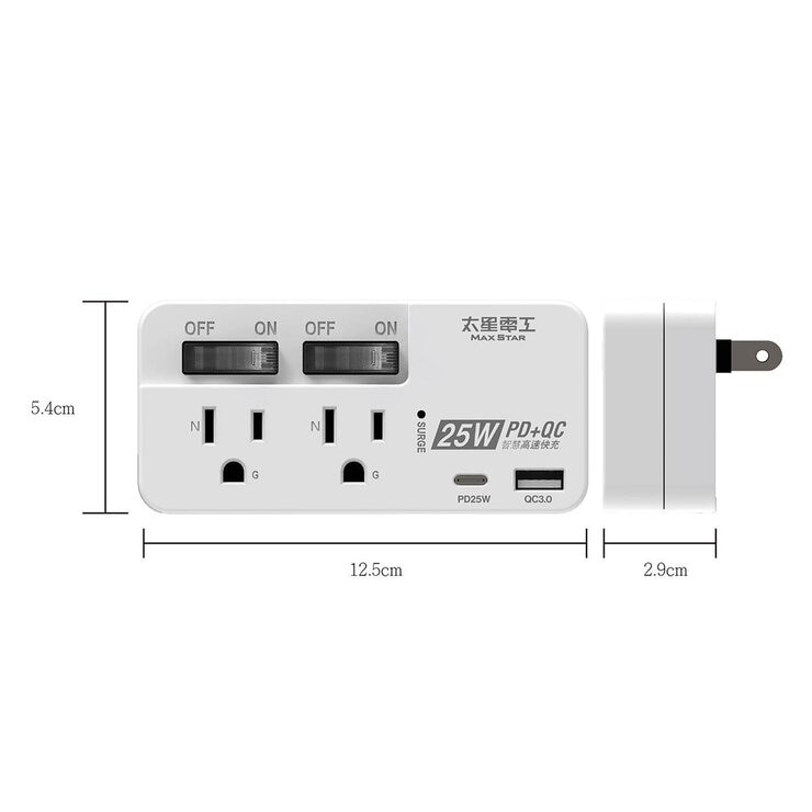 太星電工 25W PD+QC 2開2插壁插轉接器 兩入組