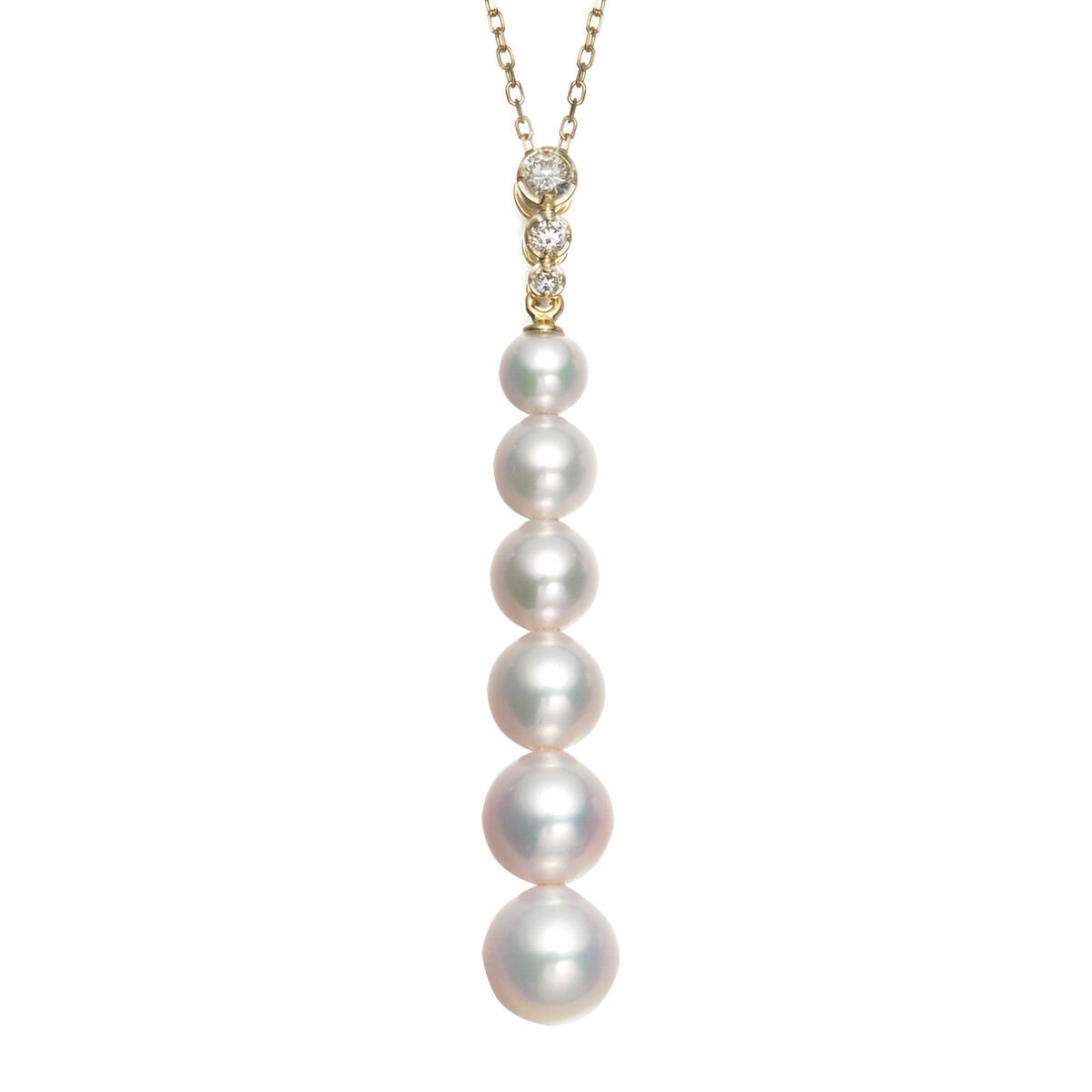 Tokyo Pearl 0.14克拉 18K黃K金 5.0公釐 - 8.0公釐 Akoya珍珠鑽石項鍊