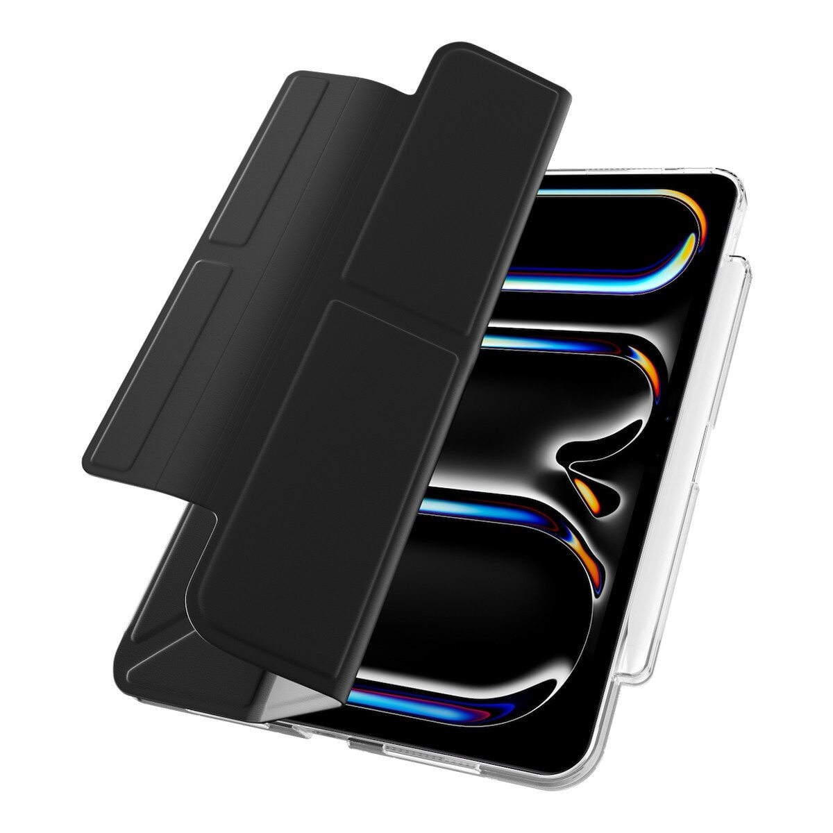 MAGEASY Facet 全方位支架透明背蓋保護套 (筆槽款) 適用於 2024 iPad Pro 11吋 黑