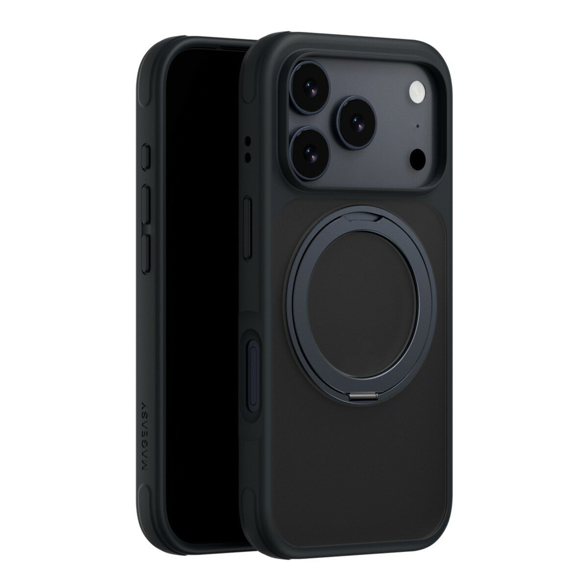 MAGEASY MagStand 360 M 磁吸旋轉支架防摔手機殼 iPhone 17 Pro(午夜) + 鏡頭保護貼Lenz 鈦合金(迷霧鈦) + Vetro 9H 鋼化玻璃保護膜