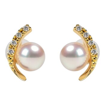 Tokyo Pearl 18K黃K金 5.5公釐 - 6.0公釐 Akoya 珍珠鑽石耳環