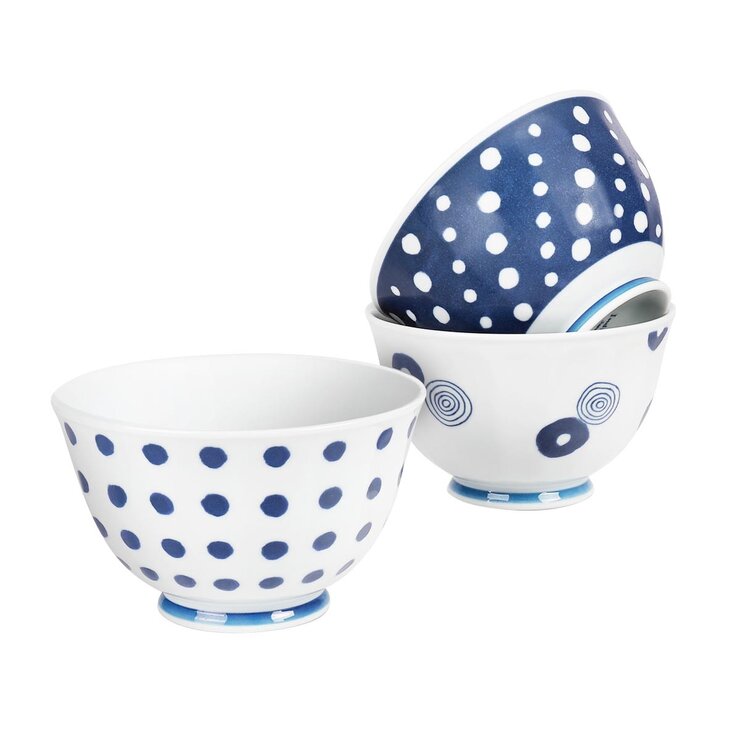 西海輕量波佐見燒藍丸紋湯麵碗 X 3件組
