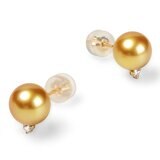 Tokyo Pearl 18K黃K金 9.0公釐 - 10公釐 南海金珍珠鑽石耳環