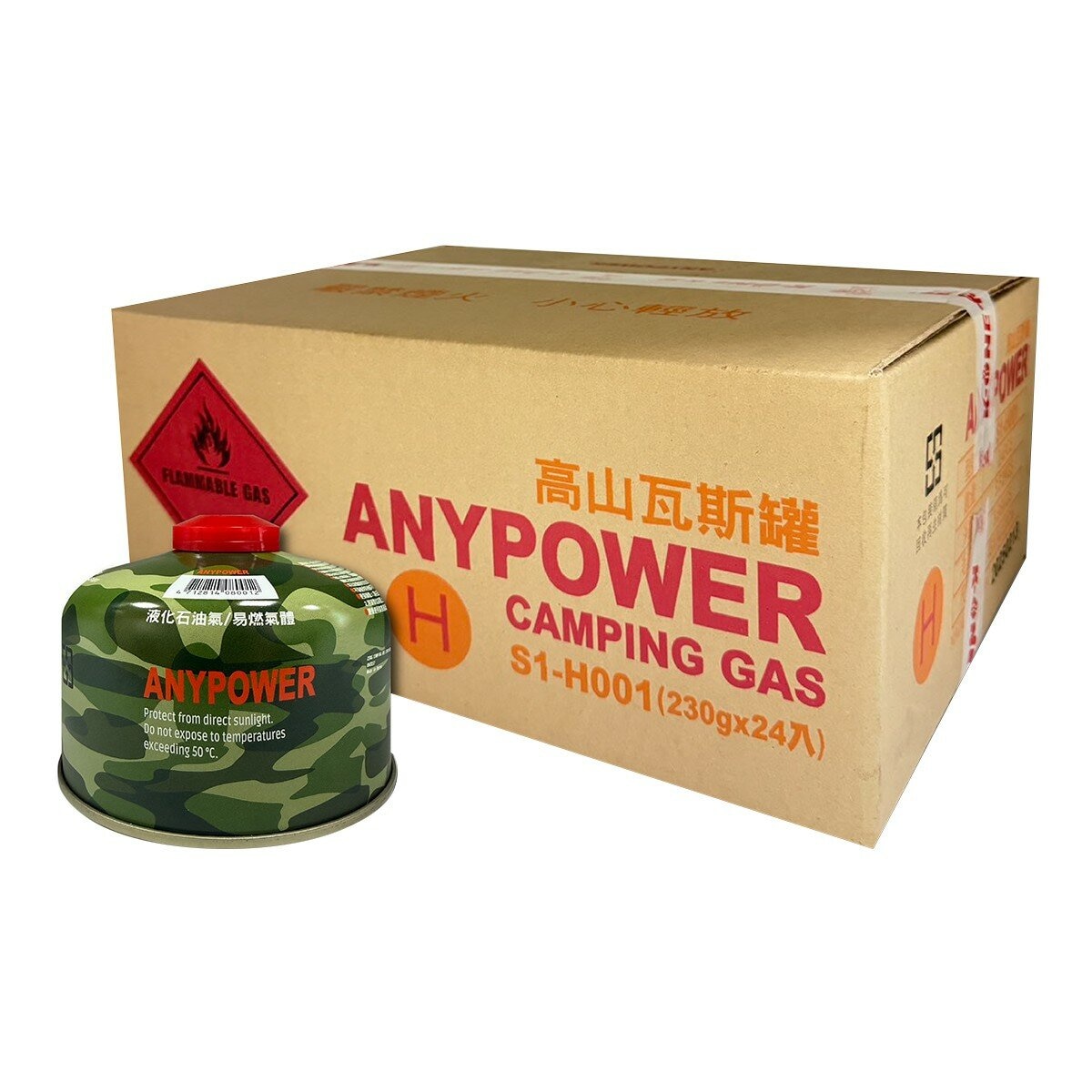 Anypower 高山瓦斯罐 230公克 X 24入 綠迷彩