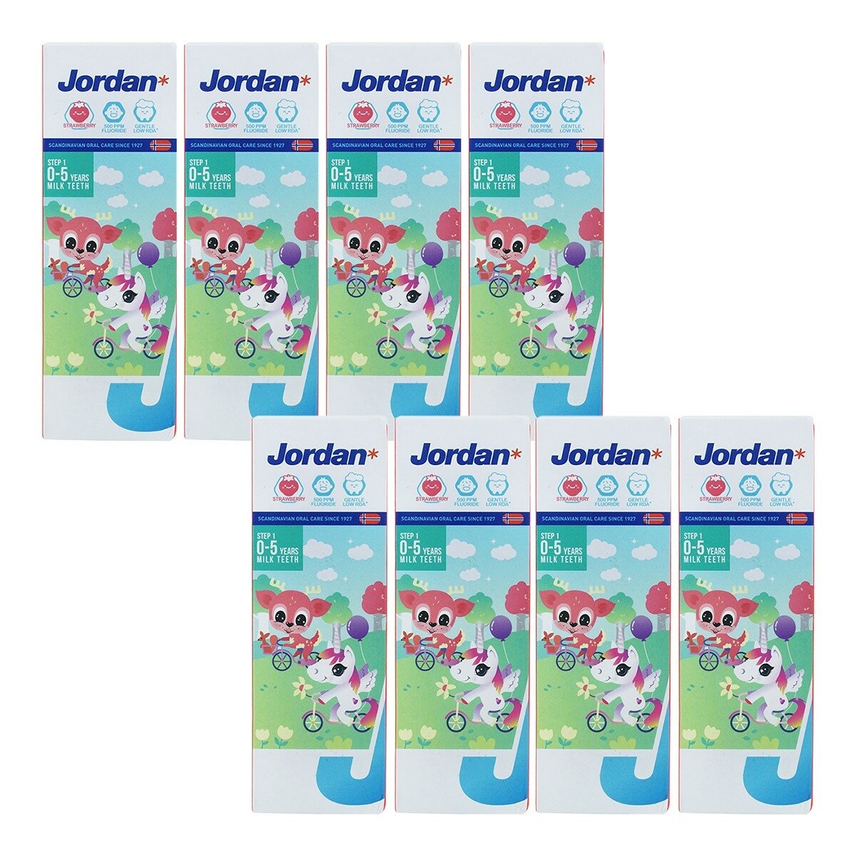 Jordan 0-5歲兒童牙膏 含氟500ppm 草莓口味 75公克 X 8入 Jordan 0-5歲兒童牙膏 含氟500ppm 草莓口味 75公克 X 8入