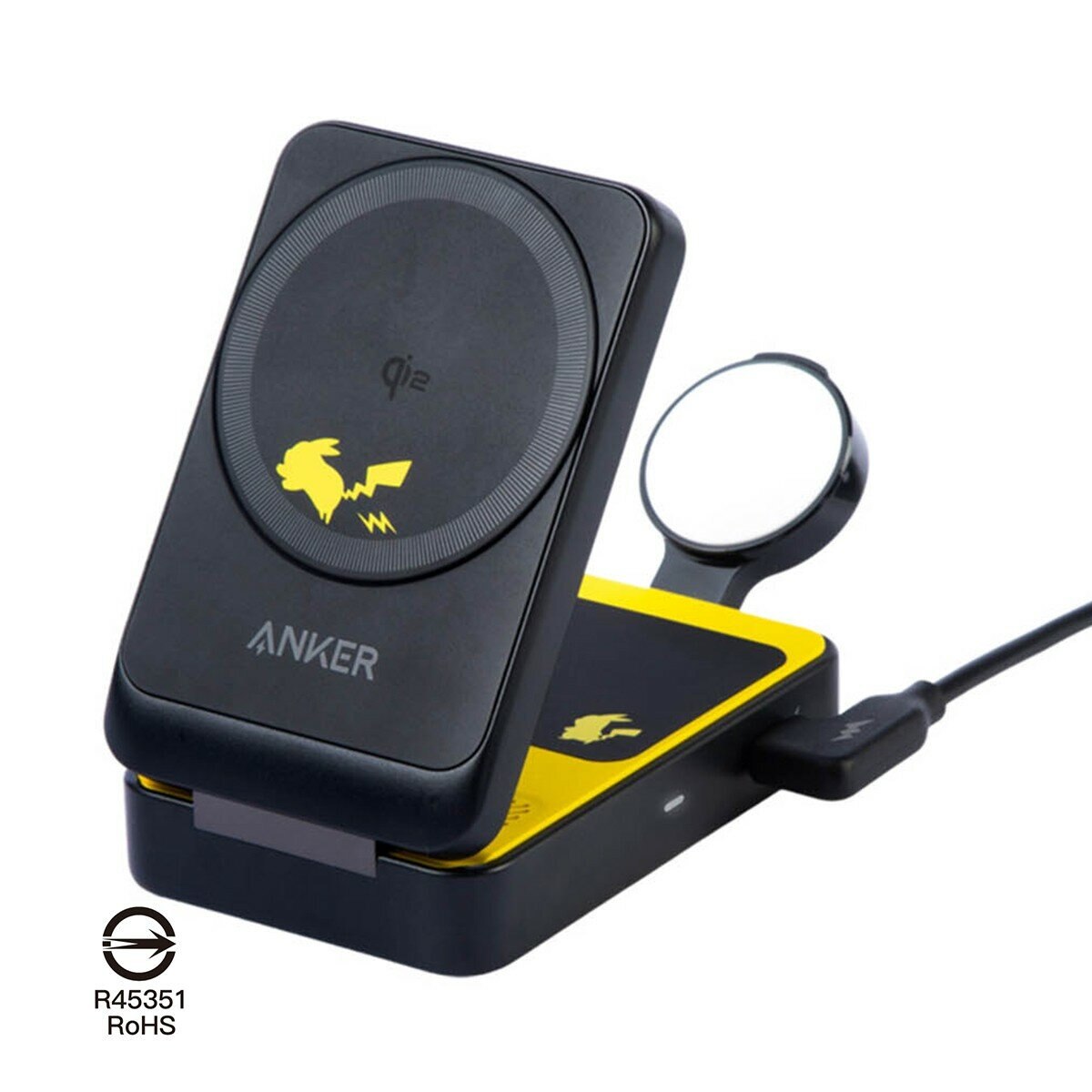 ANKER B2557 皮卡丘 三合一 MagGo Qi2 15W 磁吸無線充電座 黑