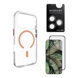 MAGEASY Bright M 不發黃軍規磁吸透明殼 iPhone 17 Pro(珊瑚磁圈) + 鏡頭保護貼Lenz鈦合金(鈦白) + Vetro 9H 鋼化玻璃保護膜