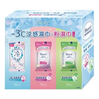 Biore -3°C涼感濕巾 清新花香 X 1包 + 爽身粉濕巾系列 X 5包 盒裝組合