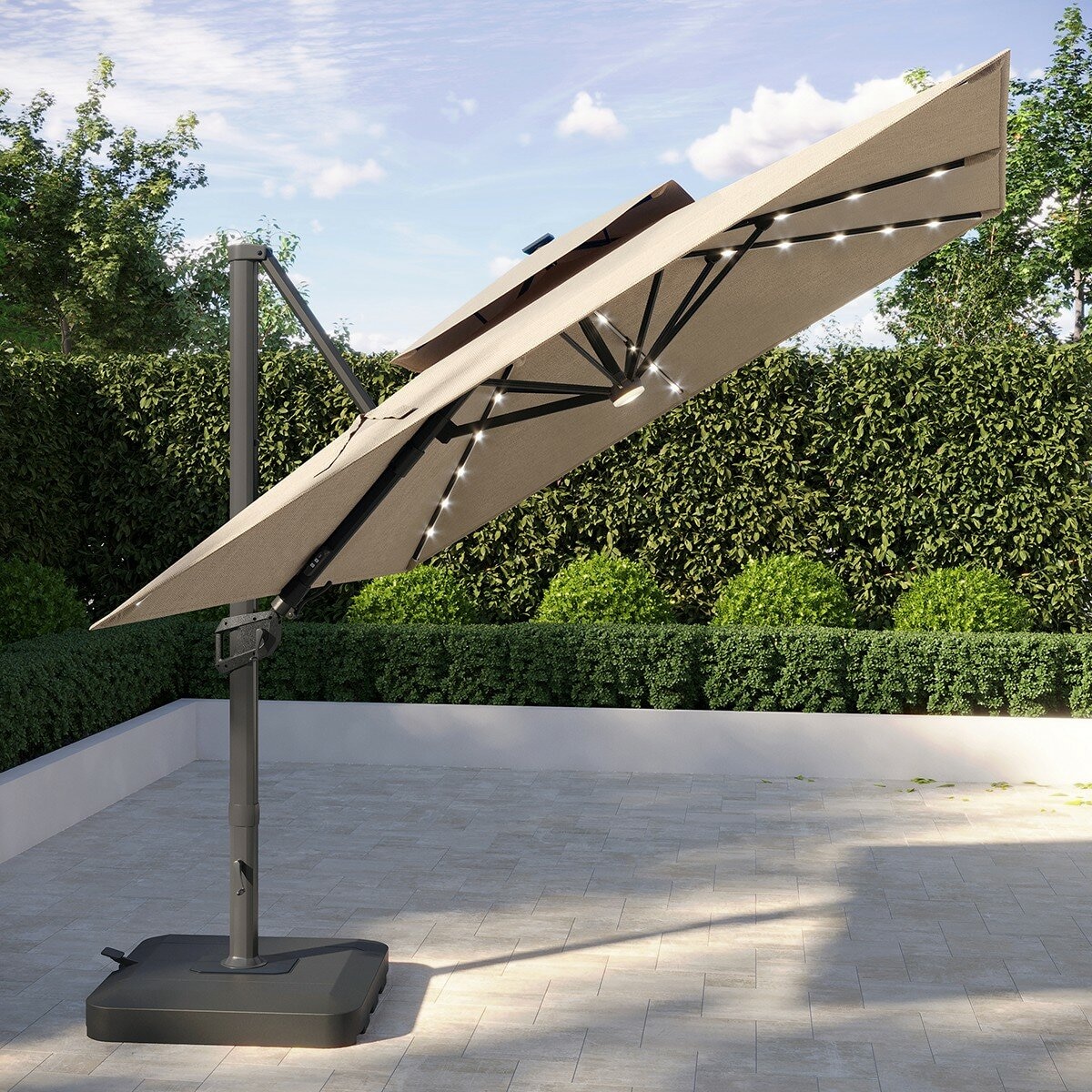 ATLeisure 10 呎戶外方形遮陽傘 附傘座 米色