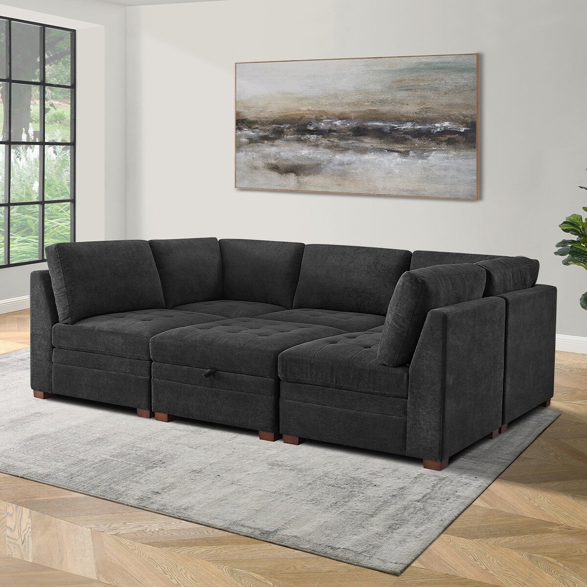 Thomasville 布面L型沙發附腳凳