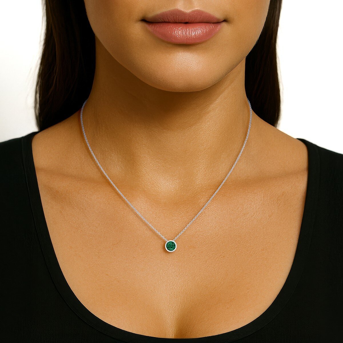 14K白K金 祖母綠寶石項鍊