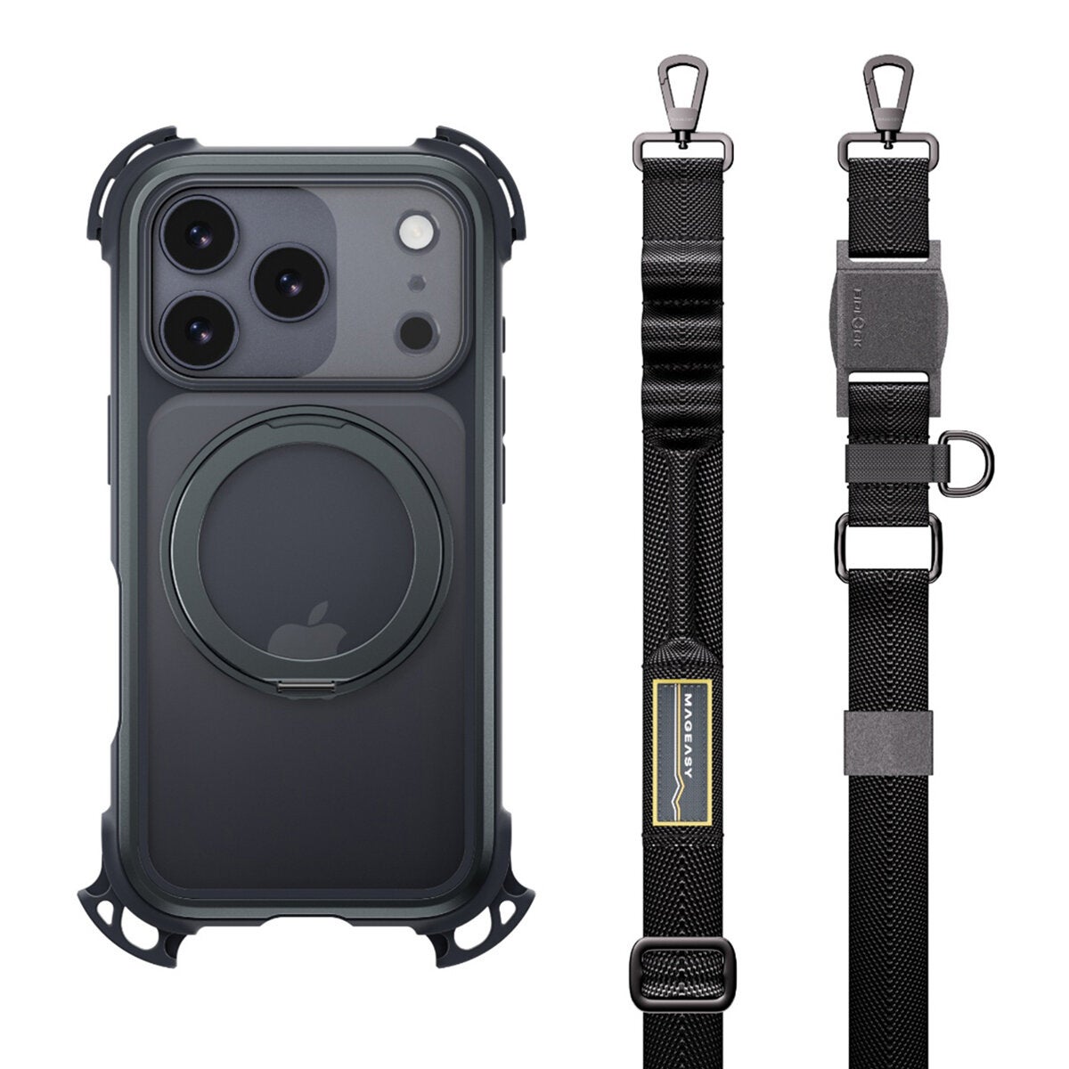 MAGEASY Odyssey Ultra M 終極防摔磁吸支架掛繩手機殼 iPhone 17 Pro(午夜/黑色) + 鏡頭保護貼Lenz 鈦合金(午夜鈦) + Vetro 9H 鋼化玻璃保護膜 MAGEASY Odyssey Ultra M 終極防摔磁吸支架掛繩手機殼 iPhone 17 Pro(午夜/黑色) + 鏡頭保護貼Lenz 鈦合金(午夜鈦) + Vetro 9H 鋼化玻璃保護膜