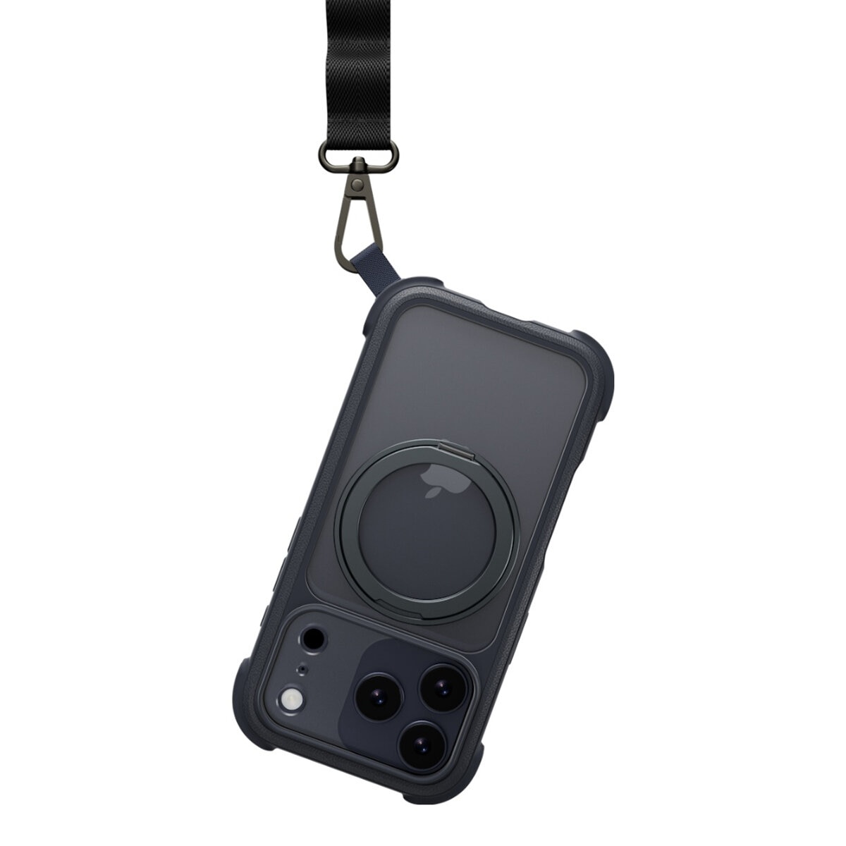 MAGEASY Odyssey Stand M 超軍規防摔磁吸支架手機殼 iPhone 17 Pro(皮革午夜) + 鏡頭保護貼Lenz 鈦合金(鈦白) + Vetro 9H 鋼化玻璃保護膜