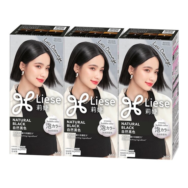 莉婕泡沫染髮劑 自然黑色 3 入