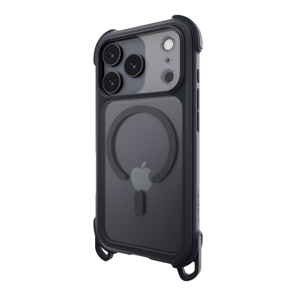 MAGEASY Odyssey Strap M 超軍規防摔掛繩手機殼 iPhone 17 Pro(皮革午夜/沉穩黑) + 鏡頭保護貼Lenz(珊瑚) + Vetro 9H 鋼化玻璃保護膜