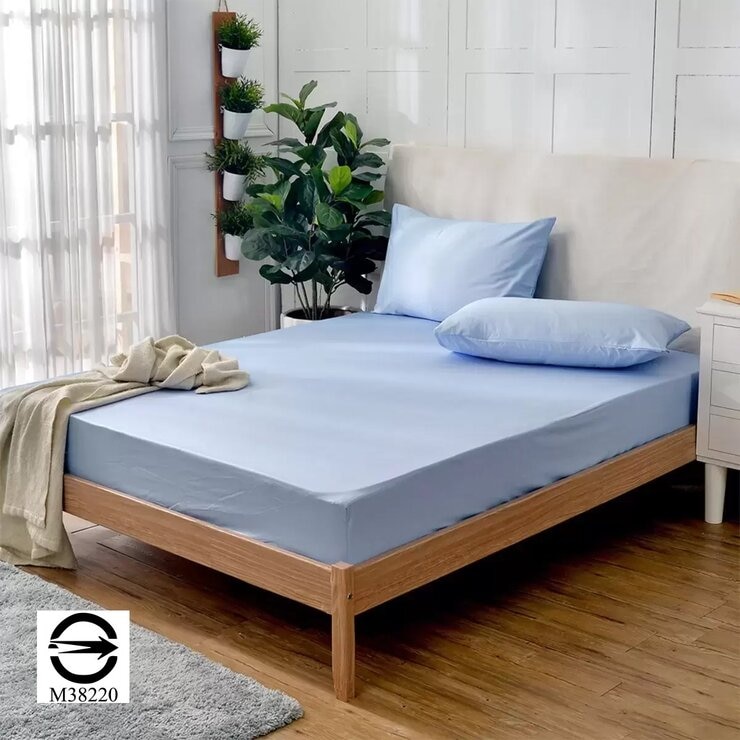 La Belle 雙人加大 200織純棉素色床包枕套 3件組 180公分 X 186公分 藍