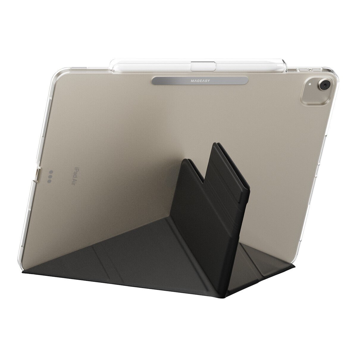 MAGEASY Facet 全方位支架透明背蓋保護套 (筆槽款) 適用於 2025 / M3 - 2024/ M2 iPad Air 13吋 & 2022 - 2020 iPad Pro 12.9吋 黑