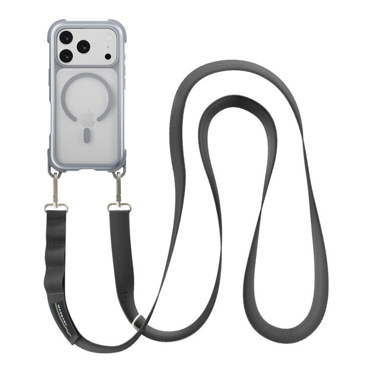 MAGEASY Odyssey Strap M 超軍規防摔掛繩手機殼 iPhone 17 Pro(迷霧/高冷灰) + 鏡頭保護貼Lenz(白色) + Vetro 9H 鋼化玻璃保護膜