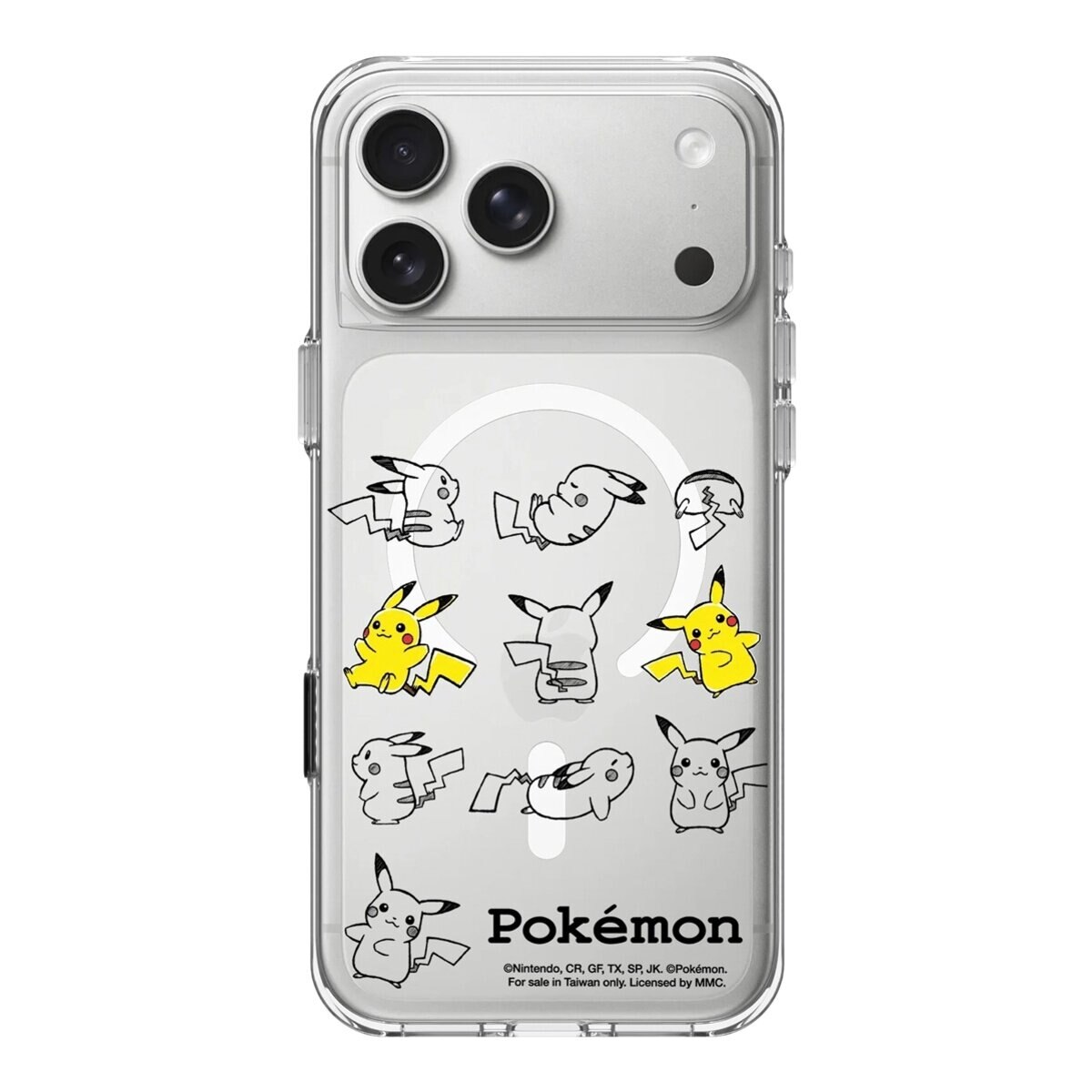 犀牛盾 iPhone 17 Pro Max Clear (MagSafe兼容) 抗黃化透明防摔手機殼 寶可夢 皮卡丘動作大集合 + 9H 抗藍光鋼化玻璃保護貼