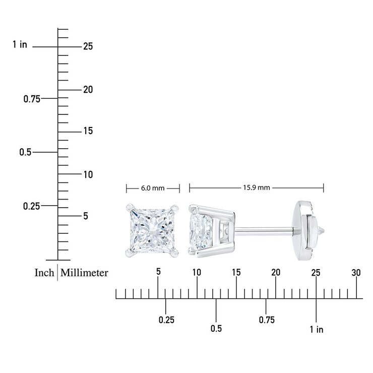 0.60克拉 14K白K金 公主方形鑽石耳環 VS2/I