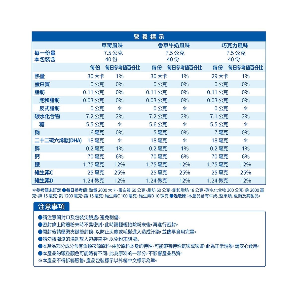 明治 Miraful 兒童營養補充粉 75 公克 X 12入 (草莓風味 X 4入 + 香草牛奶風味 X 4入 +巧克力風味 X 4入)