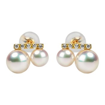 Tokyo Pearl 18K黃K金 4.5公釐 - 6.5公釐 Akoya 珍珠鑽石耳環